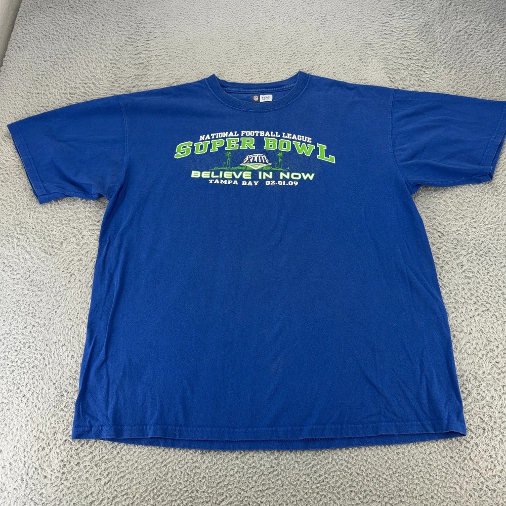 Super Bowl XLIII Shirt Mens XL 2009 Tampa Bay NFL Team Apparel Blue Football Tee